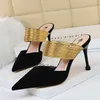 Women Slides High Heels Shoes Mules Fetish Summer Sandals Slippers Prom Sandles Wedding Bridal Gold Platform Shoe