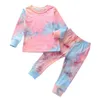 Upadek Maluch Dziewczyna Dywa Dye Boutique Outfit Ubrania Boże Narodzenie Kid Casual T Shirt Top + Spodnie 2PC Dres Dres Ustaw Odzież