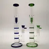 Lång raka rörglas Bongs Triple Water Pipes Birdcage Percolator Oil Dab Rigs 18mm Joint Green Blue Clear med skål