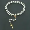 Collana con ciondolo rosario in vetro bianco Vergine Maria Gesù Misericordia Nostra Signora delle Grazie Collana Guadalupe Donna Gioielli di preghiera cattolica8463978