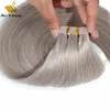 Silver Grey Color Hair Cuticule Aligned Hum Hoile Full Ext Extensions Ruban dans PU Hair Skin Toft 12-26 pouces 40pcs Un pack