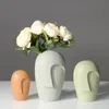 Visage humain Vases à fleurs Nordic Modern Minimalist Ceramic Arts Crafts for Hotel Home Decoration 6.5 "8.5" 10.3 "Tall Green Salmon