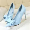 HOT 2020 Fashion show sweet bow high heels stiletto high heel shallow mouth pointed Women shoes Wedding party shoes