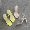 Fashion-Trendy fluorescent yellow clear PVC transparent high heels designer gladiator sandals size 35 To 40