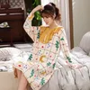 2020 가을 한국 면화 긴 소매 나이트 가스 여성용 귀여운 만화 잠옷 Femme 밤 드레스 홈 드레스 Nightdress Nigny