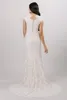 2020 Vintage Lace Mermaid Bröllopsklänning Modest Cap Sleeves Champagne Elfenben Enkel Bröllopklänningar LDS Country Western Bride Dress
