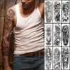 Große Armmanschette Tattoo Maori Power Totem Wasserdicht Temporäre Tätowierung Aufkleber Krieger Samurai Engel Schädel Männer Voll Schwarz Tatoo T200730