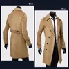 Fashion Coat Men Wool Coat Vinter Varm Solid Lång Trench Jacket Bröst Business Casual Overcoat Parka