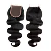 Cabelo virgem brasileiro Três parte 4x4 Fechamento de renda com cabelos para bebês Remy onda corporal reta 10-20ich barato