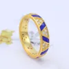 Yellow Gold plated Blue Stripes and stones RING for Pandora Authentic Sterling Silver designer Jewelry For Women Men Girlfriend Gift luxury Rings with Original Box