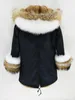 Vattentät Long Parka Vinterjacka Kvinnor Real Fur Coat Natural Fur Raccoon Collar Tjock Varm Streetwear Avtagbar Ny