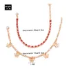 2 Pcs set Pink Crystal Stone Butterfly Pendant Anklets for Women Geometric Foot Chain Summer Jewelry Gifts319K