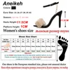 Aneikeh 2020 söta mode sandaler kvinnor skor villi kedja tunna höga klackar runda toed bröllopsklänning ankel spännband svart 42 t23733303