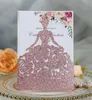 Pink Gold Glitter Wedding Invitations Gold Red Champagne Laser Cut Editable Sweet Fifteen Invites Anniversary Party Invitation Cards