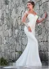 Back Illusion Mermaid Dresses Long Tulle Sleeves Lace Applique Chiffon Custom Made Beach Wedding Gown Vestido De Novia