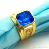 Fashion Retro Gold Dragon Totem Stainless Steel Rings For Men Blue Rhinestone Rings Of Size 7 8 9 10 11 12