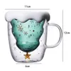 Weihnachtsbaumfestival Glas Becher Becher Hitzebeständige Doppelschicht Gläsern Bottes Frühstück Hafermehl Milk Cup Custom Trinken Mugglas Cup