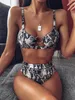 Damska Stroje Kąpielowe Sexy Push Up Bikini Mujer 2021 Leopard Swim Suit dla Kobiet Plaża Nosić pływanie wysokiej talii Oddzielne kąpiel