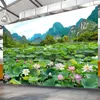 Wallpaper 3D personalizzato Wallpaper Lotus Flow Flower Green Mountain Paesaggio Murale Dining Room Soggio