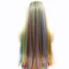 Lace Front Wig Long Rainbow Color Wigs Heat Resistant Synthetic Straight Pink Wigs for Women Natural Hairline