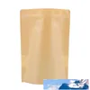 Sacchetti per imballaggio richiudibili da 200 pezzi Sacchetti per alimenti a prova di umidità Sacchetti per finestre Custodia Doypack in carta Kraft marrone per snack Caramelle Biscotti Cottura