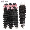 Ishow 9A Bundles de cheveux humains avec fermeture à lacet 8-28 pouces Eau Curly Body Virgin Hair Extensions Deep Loose 3 / 4pcs Straight pour les femmes Natural Black Wefts Weave