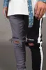Ebaihui casual rak elasticitet byxor jeans biker skinny slim frayed denim färg kontrast byxor ny mode slank jean män penna legging