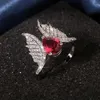 2020 Super Arrival Sparkling Jewelry Sterling Sier Water Drop Pear Cut Ruby Cz Diamond Women Wedding Angle Wings Ring Gift