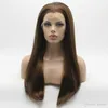 Iwona cabelo liso longo marrom loira mix peruca 2827 meia mão amarrada resistente ao calor peruca dianteira do laço sintético9242260
