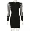 Vintage Bodycon Dress Fashion Women Slim Business Office Formell Klänning Long Puff Sleeve Vinterfest Elegant New1