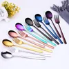 Food Grade roestvrijstalen lepel vork regenboog roeren scheppen mok ijs schep dessert gietle lepel steak vork home keuken dineren flatware