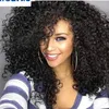 Lång Black Afro Kinky Curly Syntetic Lace Front Pärlor med Bangs Brasilianska Värmebeständig fiber Curly för svarta kvinnor