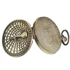 Bronze creux paon boîtier montres hommes femmes montre de poche à quartz affichage analogique avec collier pull chaîne cadeaux montre de poche217V