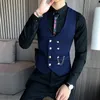 Mens Vest Double-Breasted Waistcoat Male Prom Party Disco Waiter Clothes Casual Slim Fit Dress Vest For Men Tuxedo Gilet Homme212C