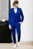 Новый стиль Royal Blue Groom Tuxedos Нотч Groomsmen Mens Свадебное платье Отлично Человек куртка Blazer 3 шт Костюм (куртка + брюки + жилет + галстук) 2