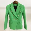 HIGH QUALITY 2020 New Baroque Designer Blazer Women's Lion Buttons Double Breasted Classic Slim Fit Blazer Jacket Emerald Green