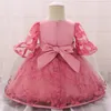 Belle Fleur Filles Robes 3D Fleur Appliqued Dentelle Fait À La Main Arc Fleur Filles Pageant Robe Filles Au Genou Enfants Porter