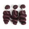 Colorful Loose wave 3 paquetes de extensiones de cabello humano brasileño rojo vino 99J a la venta