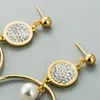 Korean Fashion Stainless Steel Drop Earring for Woman Classy Big and Small Round Multi Layers Rhinestone and Pearl Drop Earrings