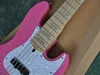 Baixo elétrico rosa de 5 cordas com pickguard de pérola branca, linhas ativas, 20 trastes, hardware cromado, oferta personalizada