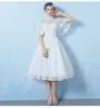 Boho Bride Dress 2020 우아한 하이 넥 하프 슬리브 레이스 웨딩 드레스 플러스 사이즈 짧은 웨딩 드레스 Vestidos de Noiva