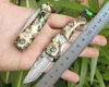 Promotion Mini Small Damascus Pocket Folding Knife VG10 Damascus Steel Drop Point Blade Abalone shell + Stainless Steels Sheet Handle