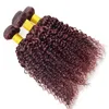 Röd Burgundy Wine 99J Brazilian Weft Extensions Kinky Curly Human Hair 3 Bundles