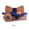 Fashion Hommes Boîte d'arc en bois Bleu Bleu Strip Sculpté Sculpture auto-Bowtie Homme Entreprise Mariage Boutons de manchette Accessoires Gravata Bowknots