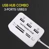 Micro USB Hub Combo 2.0 3 Portar Kortläsare Höghastighets Multi USB Splitter Hub USB Combo All i ett för PC-datortillbehör