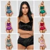 Kvinna Sexig Velvet Pajama Set Lace Camisole V-Neck Crop Tops Bow Shorts 2st Sleepwear Underkläder Pyjamas Set Kvinnlig fritidskläder LJJP150