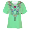 Women Summer Embroidery T-Shirt Flower Print V-Neck Short Sleeve Girls Tops T-shirts Ladies Floral Tee Shirt1 Phyl22