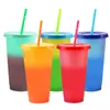 24oz färgbyte kopp magi plast drickande tumlar med lock och halm återanvändbara godisfärger kall kopp sommarvattenflaska av DHL