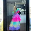 Multi Color High Niski Dwa Party Dresses Zespół Kobietą Tutu Spódnica i Top Causal High Street Ruffle Bal Dress Rainbow Vestidos