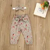 Set di vestiti per neonata tinta unita Pagliaccetto manica lunga + pantaloni con stampa floreale + fascia per capelli 3 pezzi Abbigliamento per neonato Outfit1